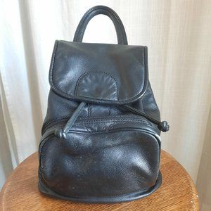 Black leather mini backpack with gold hardware